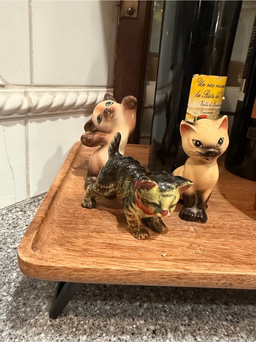 Vintage Ceramic Cat Figurine Set - Brown, Cream Decorative Cats (Please Read)